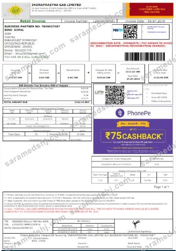 INDIA IGL utility bill Word and PDF template